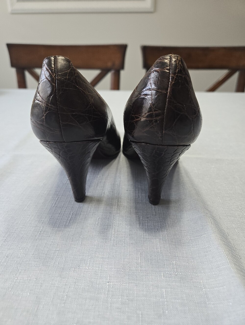 Ralph Lauren Collection Made in Italy Brown Croc Embossed Leather Heels 7.5B - Picture 5 of 9